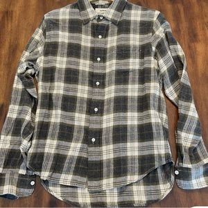 Buck Mason Gray and White Plaid Casual Button Down Shirt